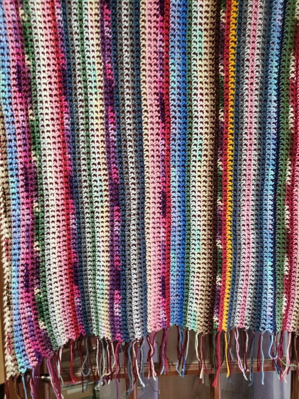 Vintage Boho 58X34 Crochet Afghan Throw Blanket 5" Fringe multicolor solid back